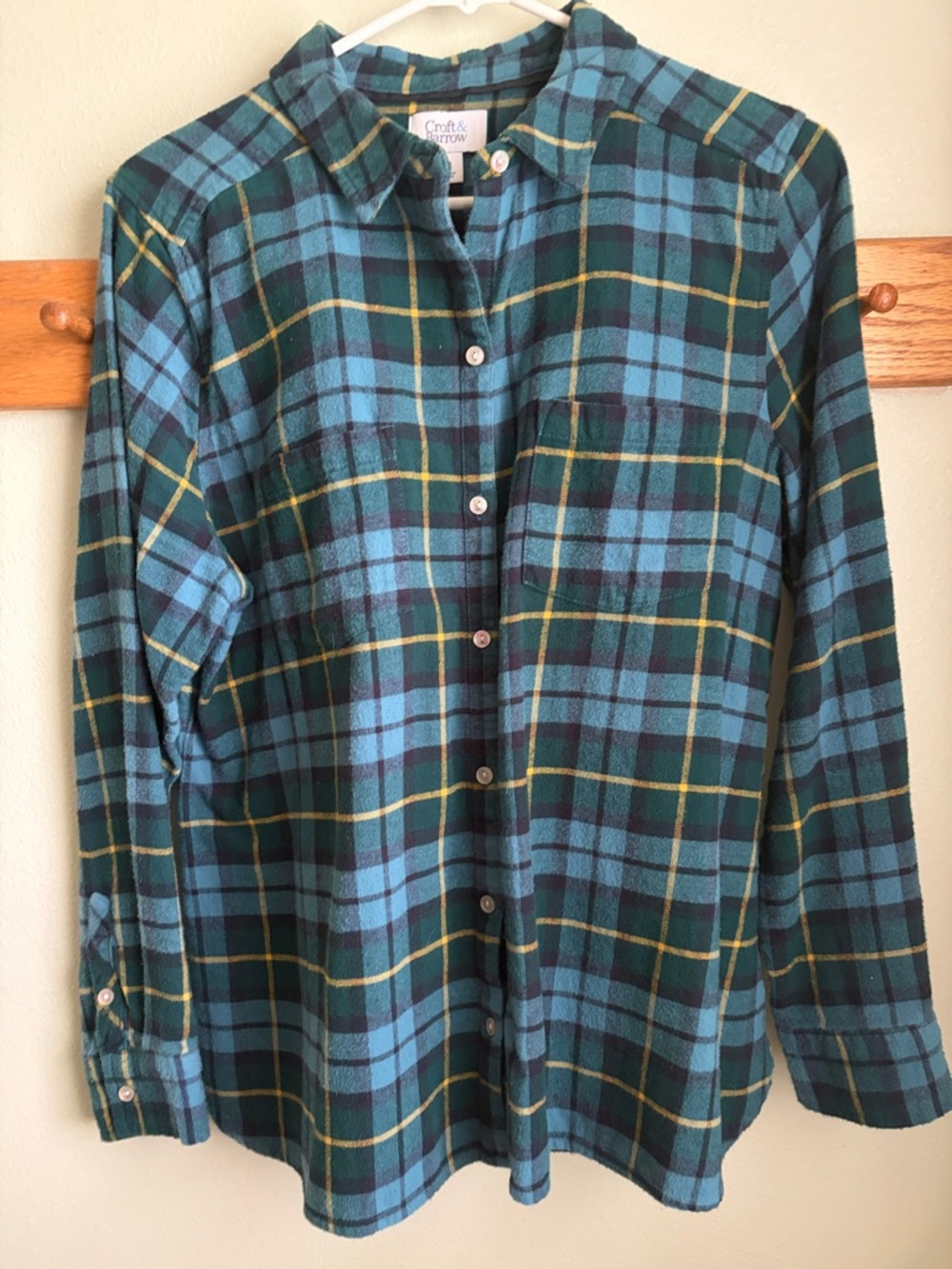croft & barrow Teal, Dark Green & Yellow Plaid Shirt